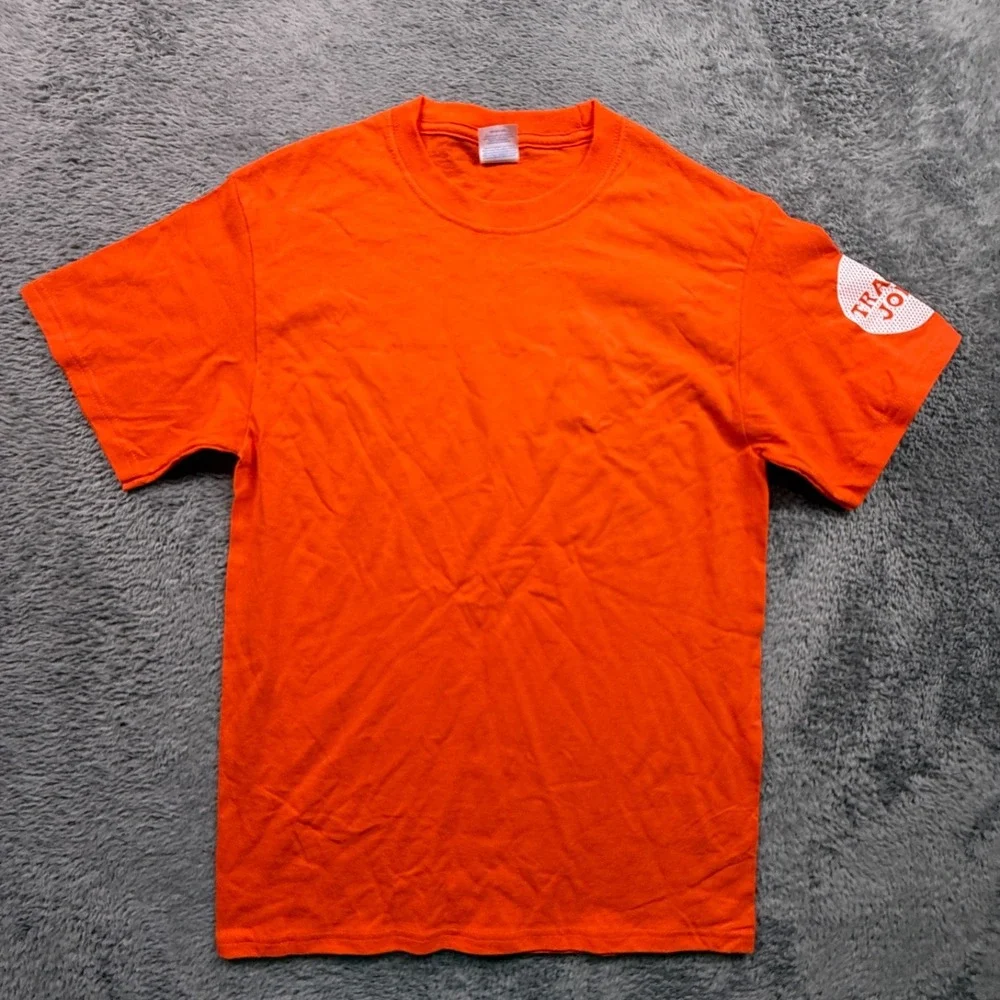 Trader Joe's Crew Employee Work Shirt NWOT Crew Neck Short Sleeve Uni S Orange
